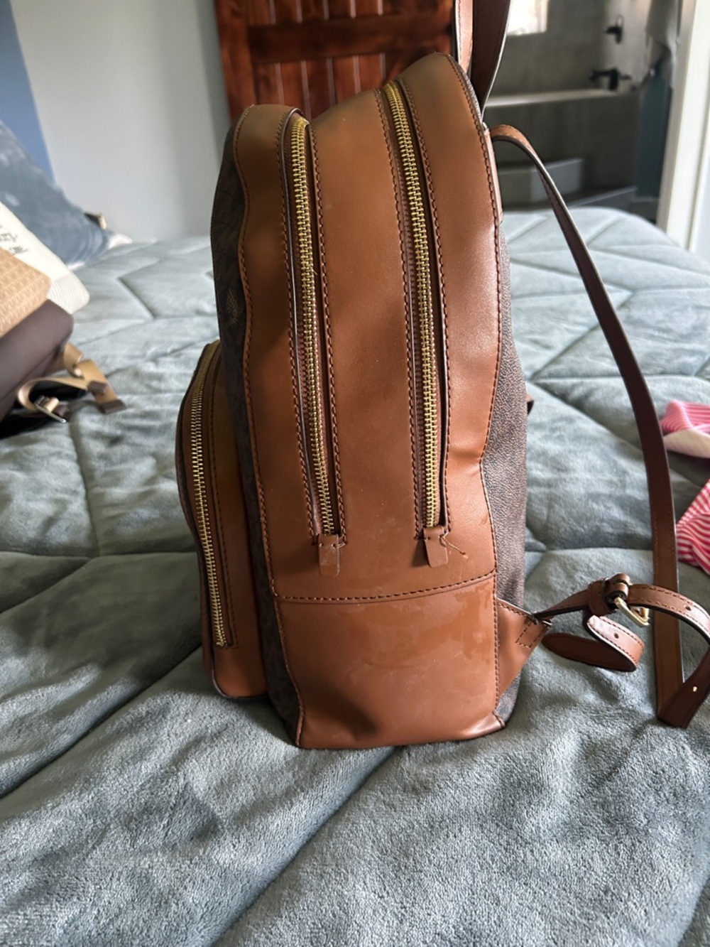 Michael Kors Brown Logo & Tan Trim Women's Backpack - Picture 6 of 8
